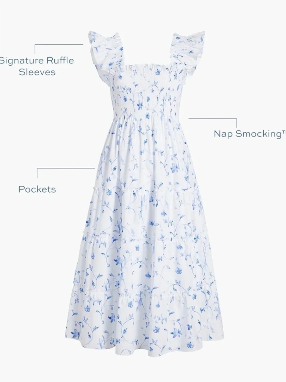 HILL HOUSE •• The Ellie Nap Dress •• In Blue Botanical Size XS - Picture 2 of 10